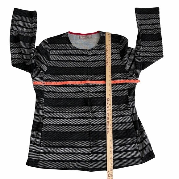 Chico’s 2 Knit Jacket Snap Buttons Black Dark Academia Chic Sophisticated Size L - Picture 10 of 15